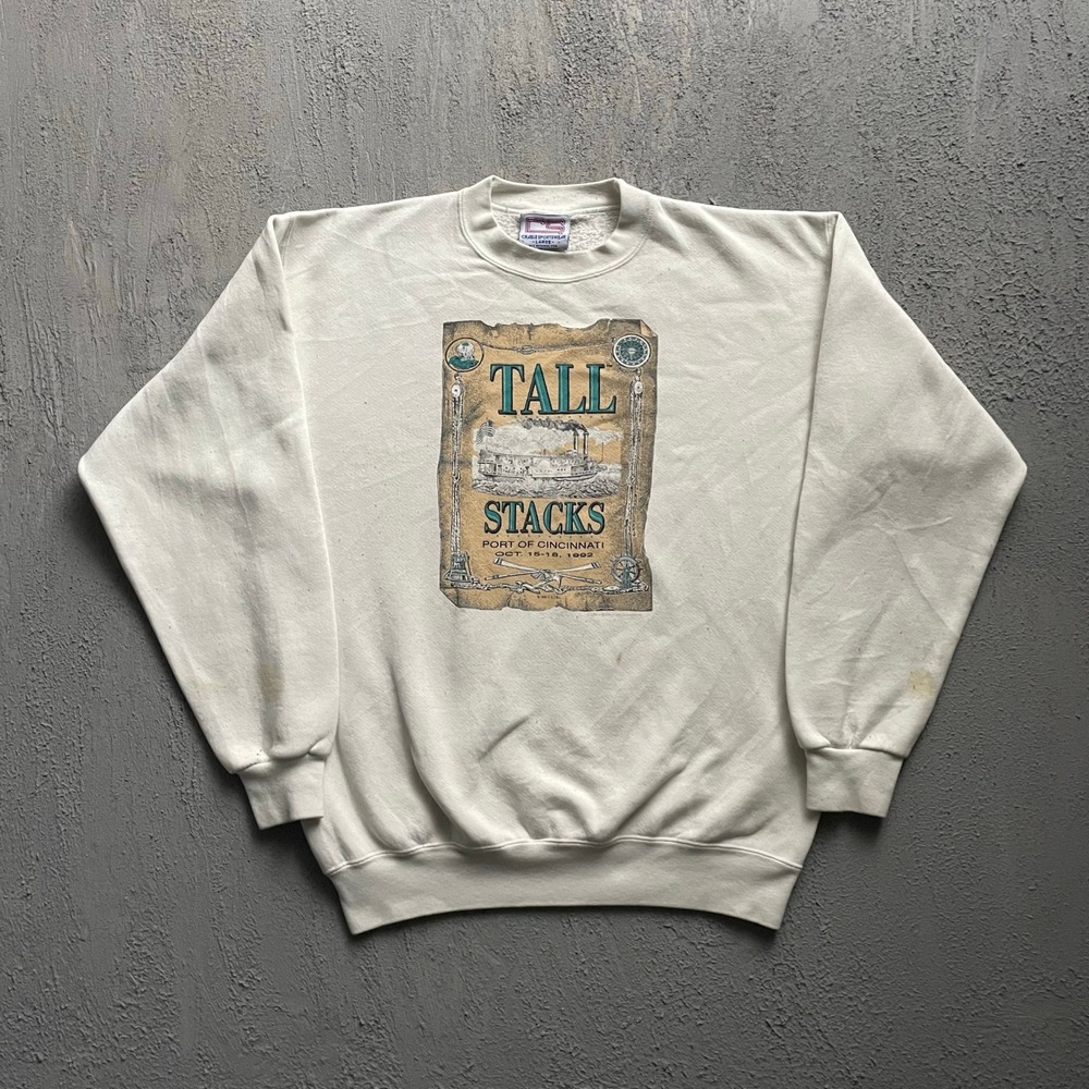 Vintage Tall Stacks Sweatshirt Mens Large White 1990s‎